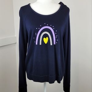 Sundry Navy Rainbow Heart crewneck pullover rayon cotton Small